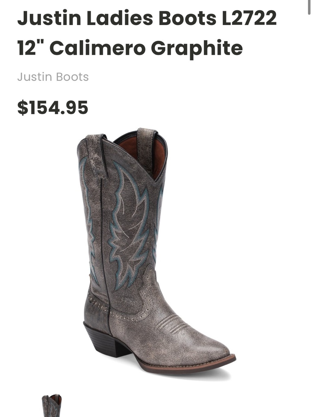 Justin Boots Gray Calimero Western Boots with Teal Stitching